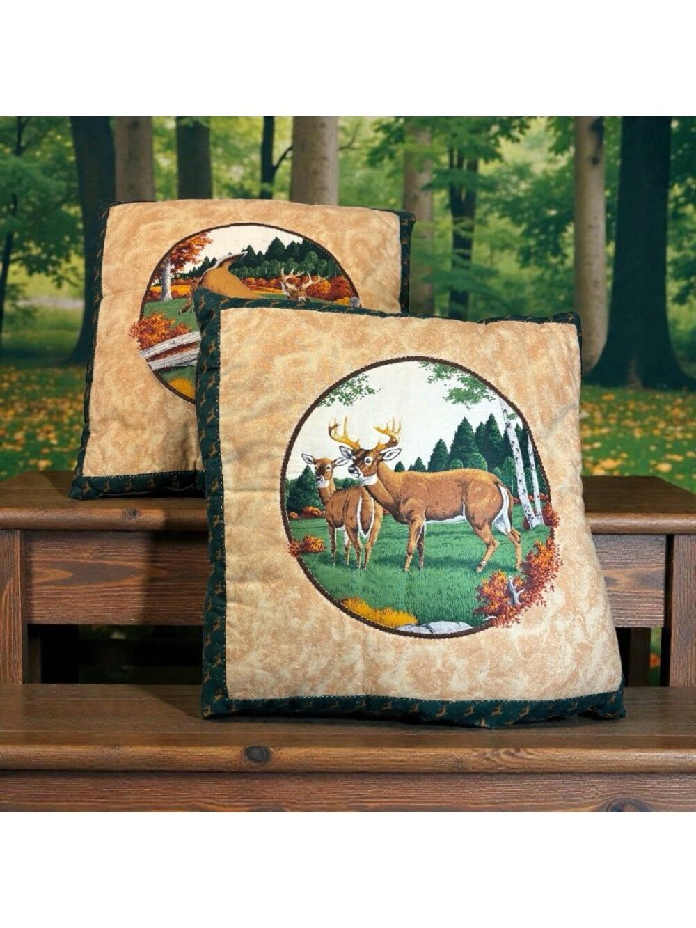 Set 2 Vintage Handmade Throw Pillows Deer Hunting Cabin Lake house Mancave